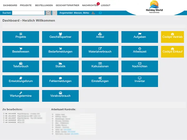 Dashboard der ERP-Software PDM