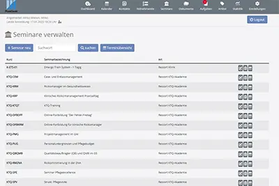 Seminarverwaltung PlanDesk mit Seminarübersicht